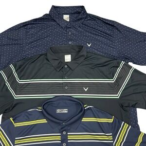Lot of 3 Callaway Opti Dri Polo Shirt Mens XXL Striped‎ AOP Golf Performance